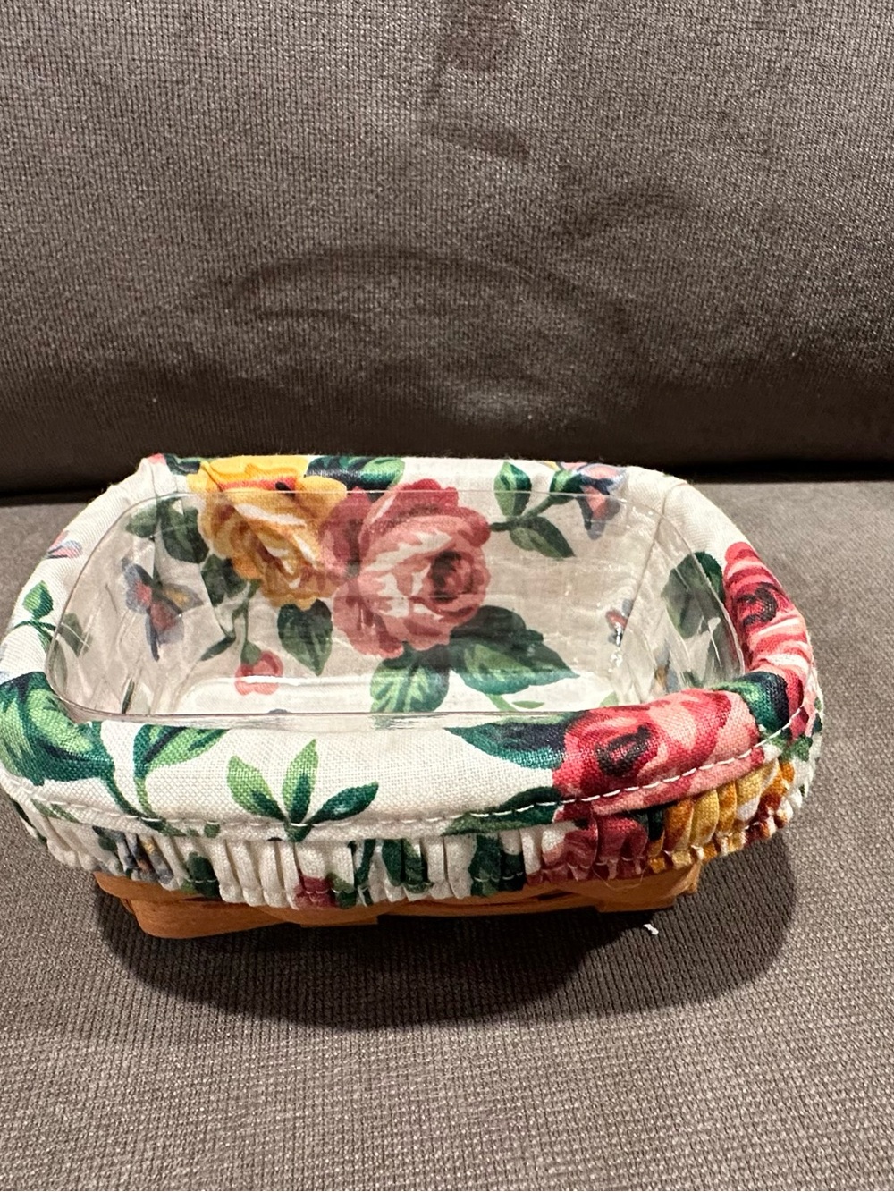 Longaberger Business Card Basket w/Floral Liner & Protector